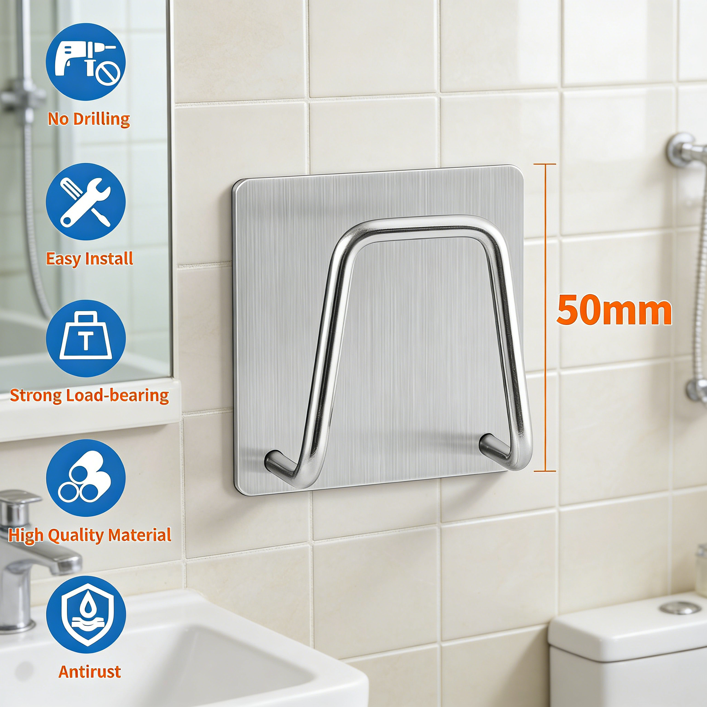 Adhesive Kitchen Sink Sponge Holder, No-Drill Stainless Steel Organizer Hook