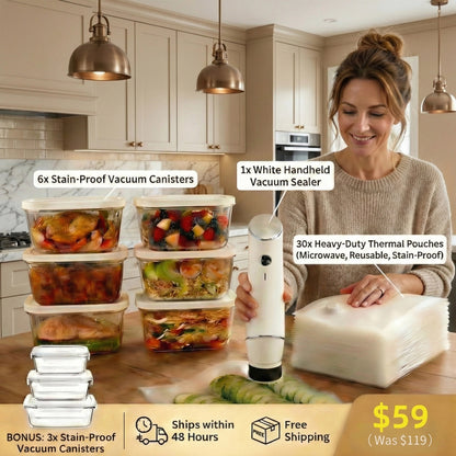 SageLiving  Handheld Vacuum Sealer Kit with Glass Containers & Reusable Bags, Food Freshness Bundle