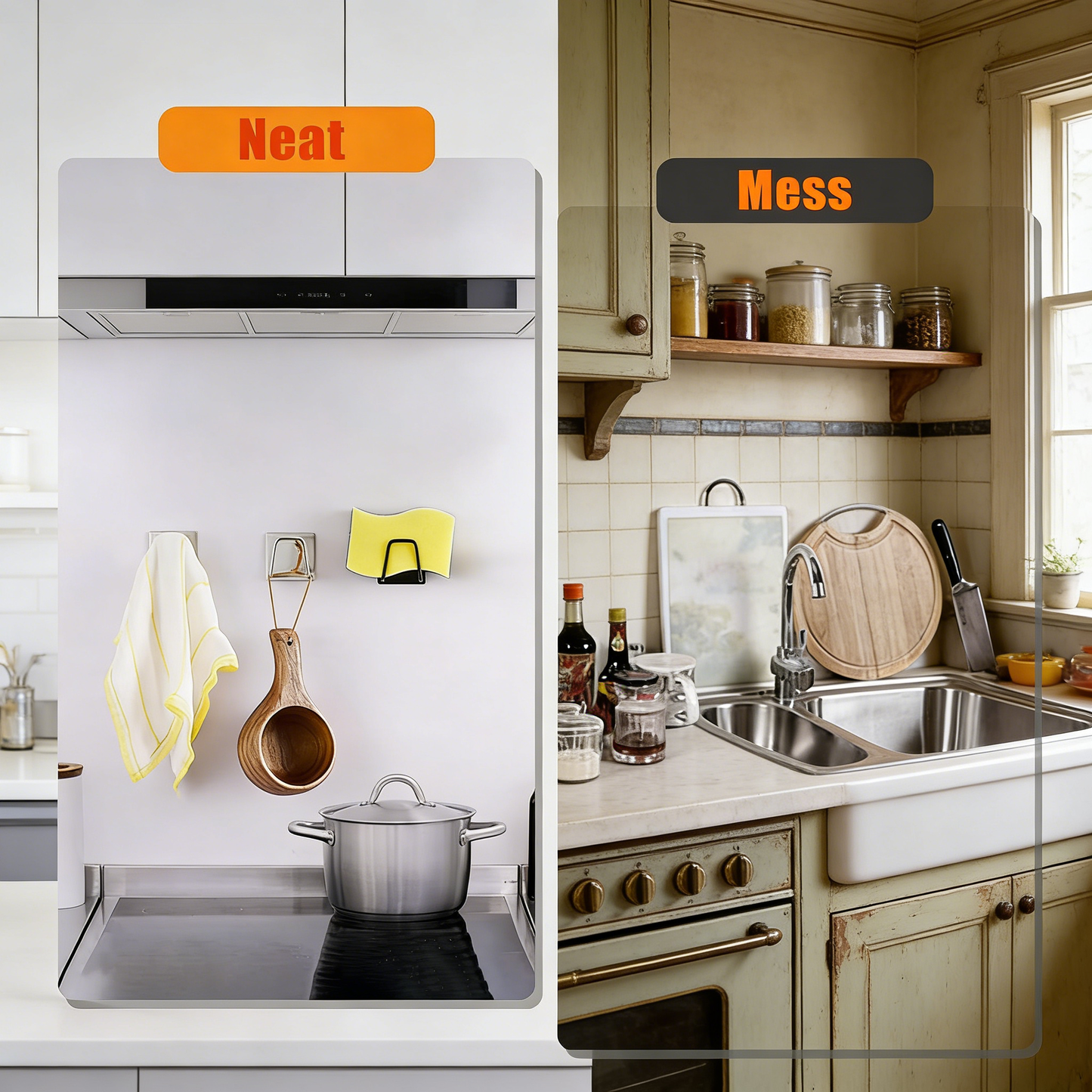 Adhesive Kitchen Sink Sponge Holder, No-Drill Stainless Steel Organizer Hook