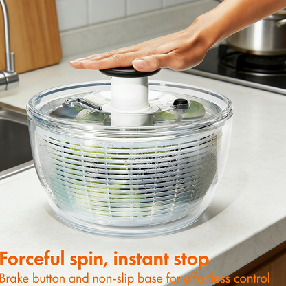 One-Pump Salad Spinner with Brake Button, Non-Slip Base & Dishwasher Safe