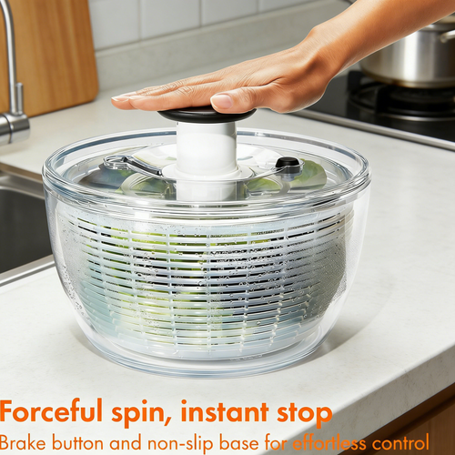 One-Pump Salad Spinner with Brake Button, Non-Slip Base & Dishwasher Safe