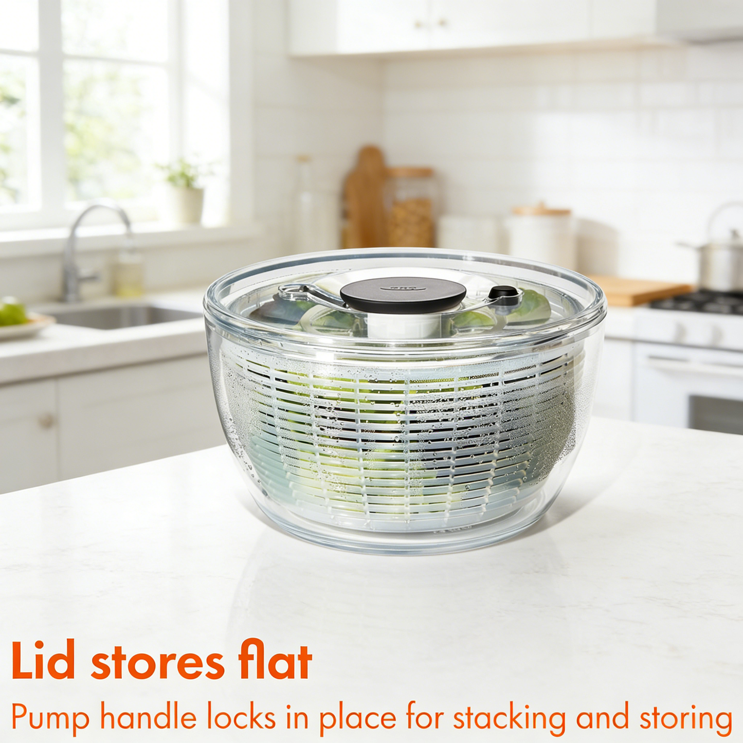 One-Pump Salad Spinner with Brake Button, Non-Slip Base & Dishwasher Safe