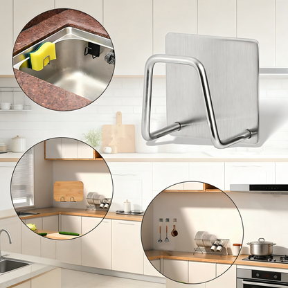 Adhesive Kitchen Sink Sponge Holder, No-Drill Stainless Steel Organizer Hook