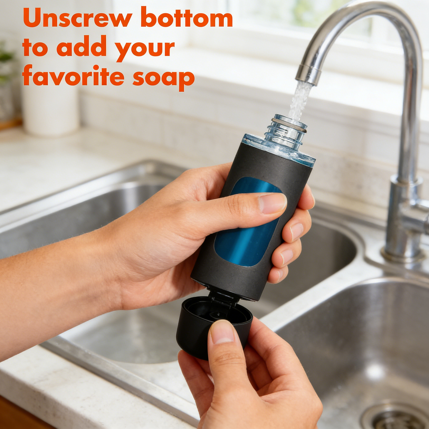 Soap Dispensing Dish Brush with Built-in Scraper, Non-Slip Grip Kitchen Cleaning Brush