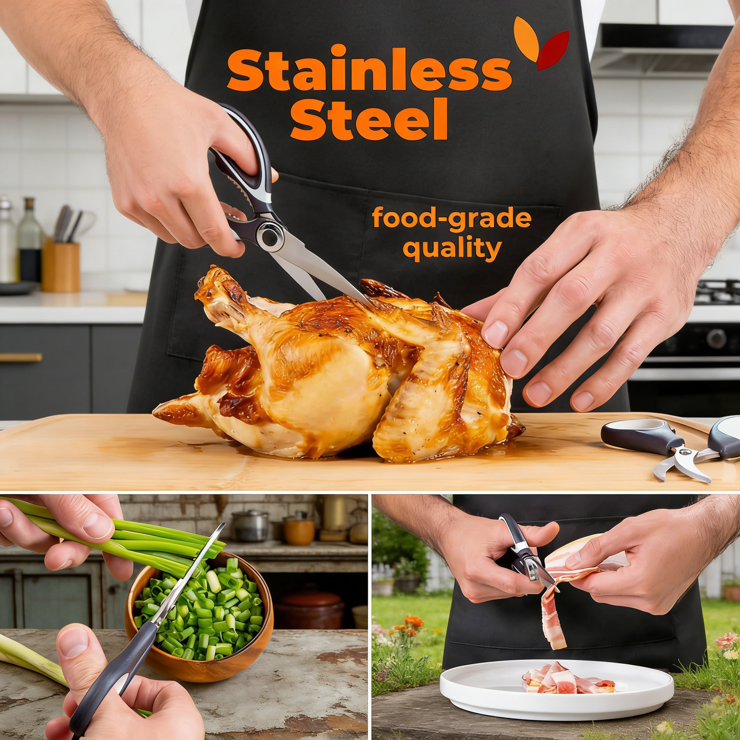 2-Pack Heavy Duty Stainless Steel Kitchen Scissors Set, Multipurpose Food-Grade Shears