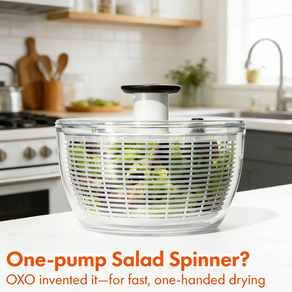 One-Pump Salad Spinner with Brake Button, Non-Slip Base & Dishwasher Safe