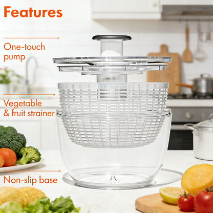 One-Pump Salad Spinner with Brake Button, Non-Slip Base & Dishwasher Safe
