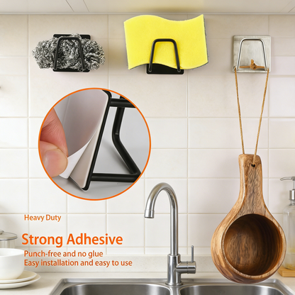 Adhesive Kitchen Sink Sponge Holder, No-Drill Stainless Steel Organizer Hook