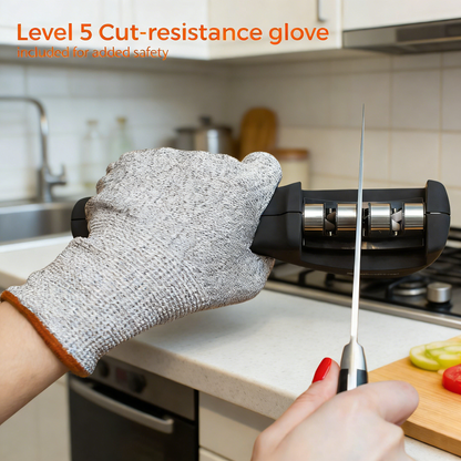 3-Stage Knife Sharpener with Cut-Resistant Glove, Tungsten Steel & Ceramic Rods