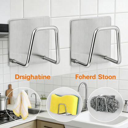 Adhesive Kitchen Sink Sponge Holder, No-Drill Stainless Steel Organizer Hook