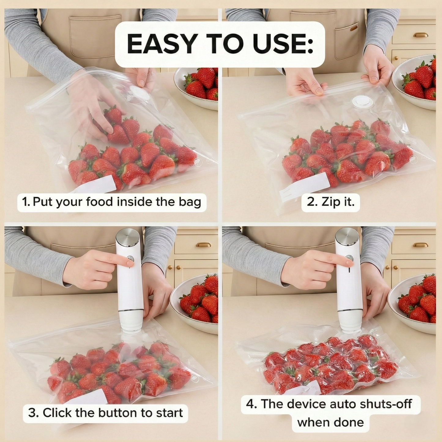 SageLiving  Handheld Vacuum Sealer Kit with Glass Containers & Reusable Bags, Food Freshness Bundle