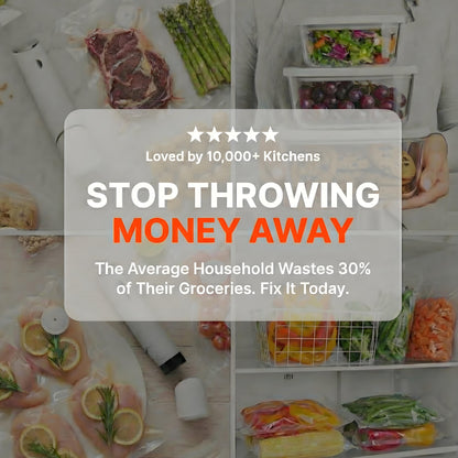 SageLiving  Handheld Vacuum Sealer Kit with Glass Containers & Reusable Bags, Food Freshness Bundle