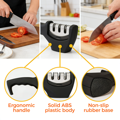 3-Stage Knife Sharpener with Cut-Resistant Glove, Tungsten Steel & Ceramic Rods